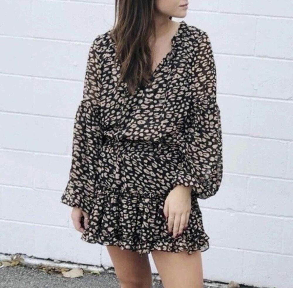 Buddy Love ZoZo Leopard Print Long Sleeve Ruffle Tiered Boho Western Date Night